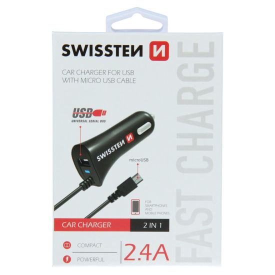 Fotografia e SWISSTEN CAR CHARGER MICRO USB AND USB 2.4A POWER.